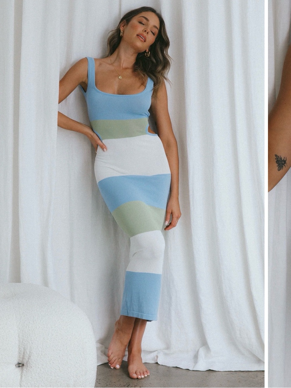 Bristol Low Back Knit Dress Striped Blue